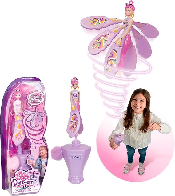 SKY DANCERS - Lovely Luna Doll - Magic Flying Fairy Doll for Children from 6 Years Old - Fairy Doll Flying in the Air with Her String Launcher - Battery Free - Lansay