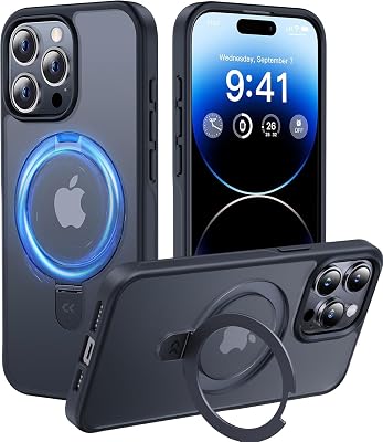 CASEKOO for iPhone 15 Pro Case with Magnetic Invisible Stand [Military Drop Protection] [Compatible with MagSafe] Shockproof Slim Translucent Matte Case 6.1 Inch, Black, for ManWoman