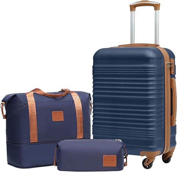 COOLIFE Luggage Sets 3 Piece 20 Inch Carry On Suitcase Set ABS+PC Shell TSA | Lightweight Spinner Wheels, Expandable Travel Duffel & Toiletry Bag–Ideal for Business Trips, Short Breaks & Weekend Getaways
