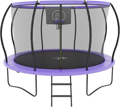 Kangaroo Hoppers Outdoor Trampoline for Kids, 101215 FT with Basketball Hoop, Safety Enclosure Net - Upgraded Kids Trampoline - TUV & ASTM Tested