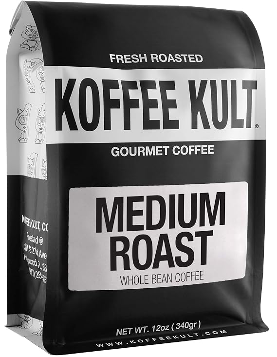 Koffee Kult Coffee Beans - Premium Medium Roast, Gourmet Whole Bean Coffee Best Coffee Bean Selection for Rich, Smooth Coffee Experience (12oz)