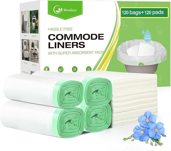 Commode Liners With Absorbent Pads - 120 Bedside Commode Liners & Pads,Medical Grade Pack Commode Liners,Adult Potty Chair Liners Bedside Commode Liners Disposable,Universal Fit All Standard