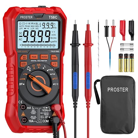 Proster 9999 Counts TRMS Multimeter NCV Auto-Range with Inductance