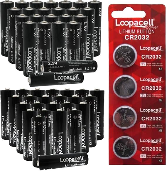 LOOPACELL Battery Multipack (AA 24ct, AAA 24ct, and CR2032 4ct)