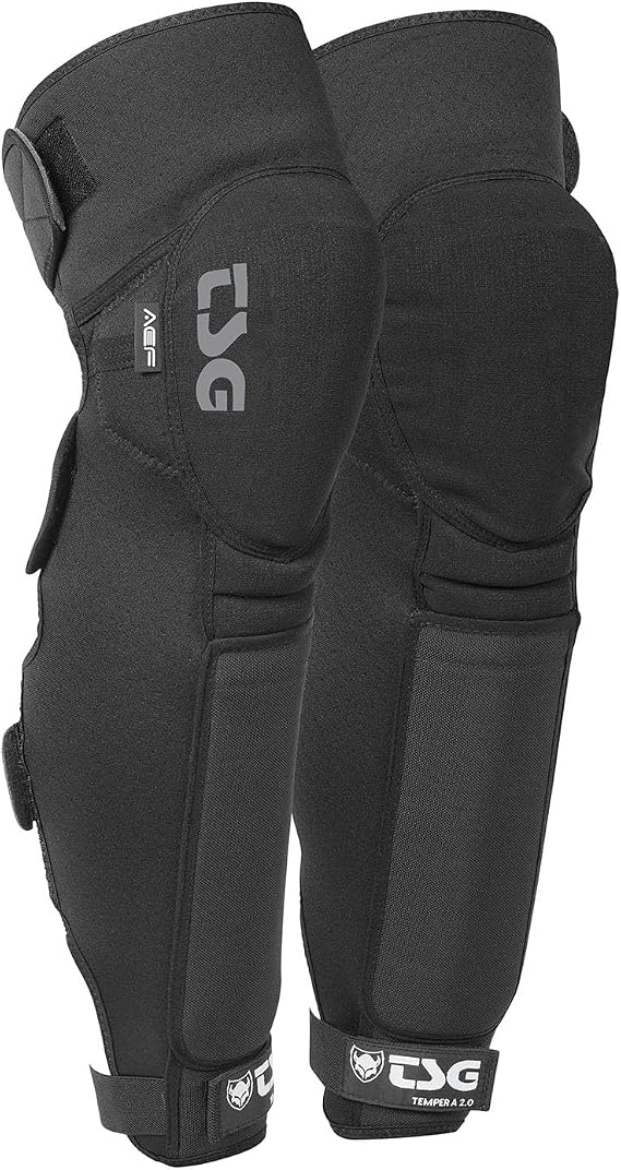 TSG - Knee Shinguard Temper A 2.0, Black | Protection Pads for Men & Women, MTB, Downhill, Cycling, Mountain Biking, Open Back, Extended Shin Coverage, Anti Slip, Safety Certified | Swiss Design