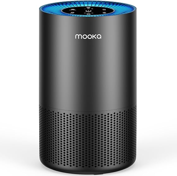 MOOKA H13 HEPA Air Purifier for Home Pet Large Room Up to 1300ft2, Black | AP-S0610L, 360 Air Intake, 13dB Sleep Mode, Night Light, Child Lock, Fragrance, Timer, Bedroom Wildfire Smoke Dust Pollen