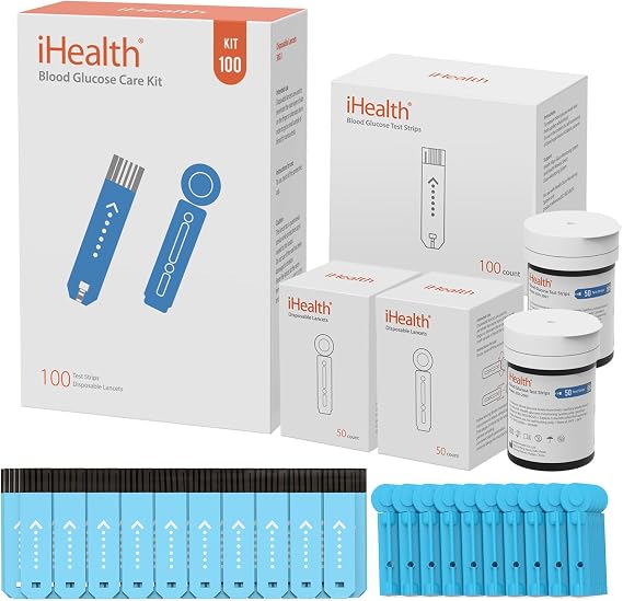 iHealth Glucose Test Strips & Lancets, 100 Each, No Coding