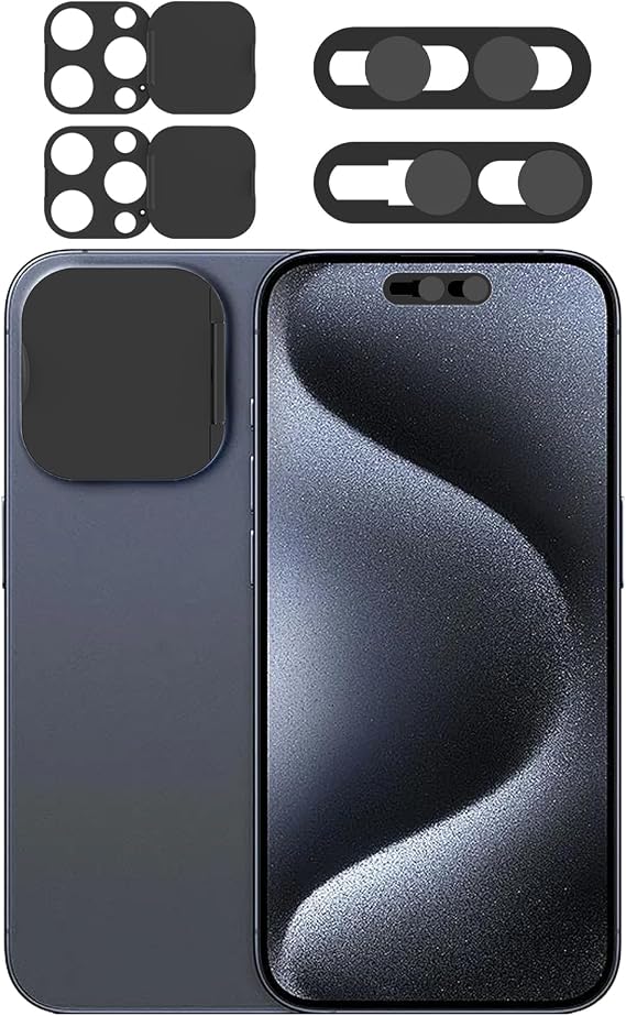 Privacy Cover Compatible for iPhone 15 Pro/15 Pro Max with Front Camera Cover,Protect Privacy and Security,Open/Close Face Recogition Anti-Spy Camera Cover, Easy-Adhesive Design-2Pack Black