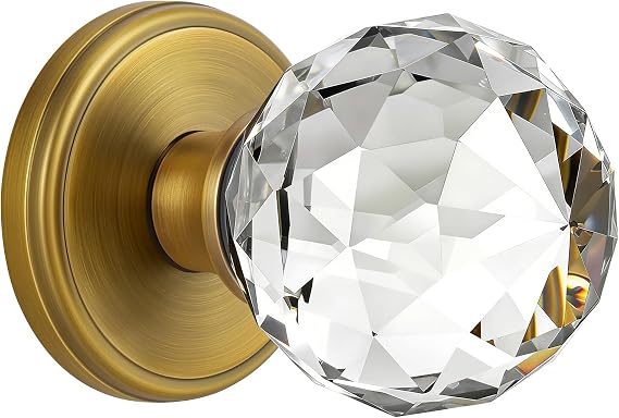 Antique Brass Crystal Door Knobs Interior, Vintage Passage Glass Round Door Knobs Door Handles for Hall Closet