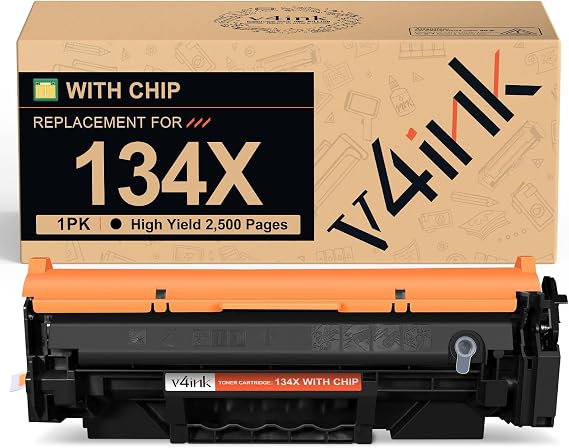 v4ink 134X 134A Black Toner Cartridge (with CHIP) Replacement for HP 134A W1340A 134X W1340X Black High Yield 2,500 Pages for LaserJet M209dw MFP M234dw M234sdw M234sdn Printer Ink, 1 Pack