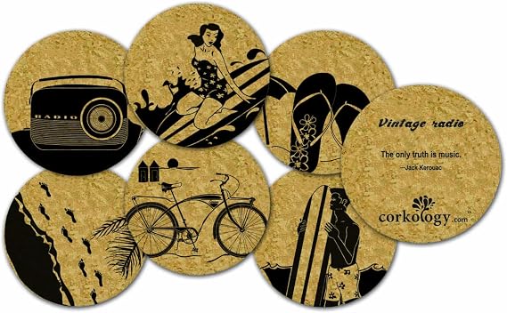 Corkology Beach Life Coaster Set, Cork
