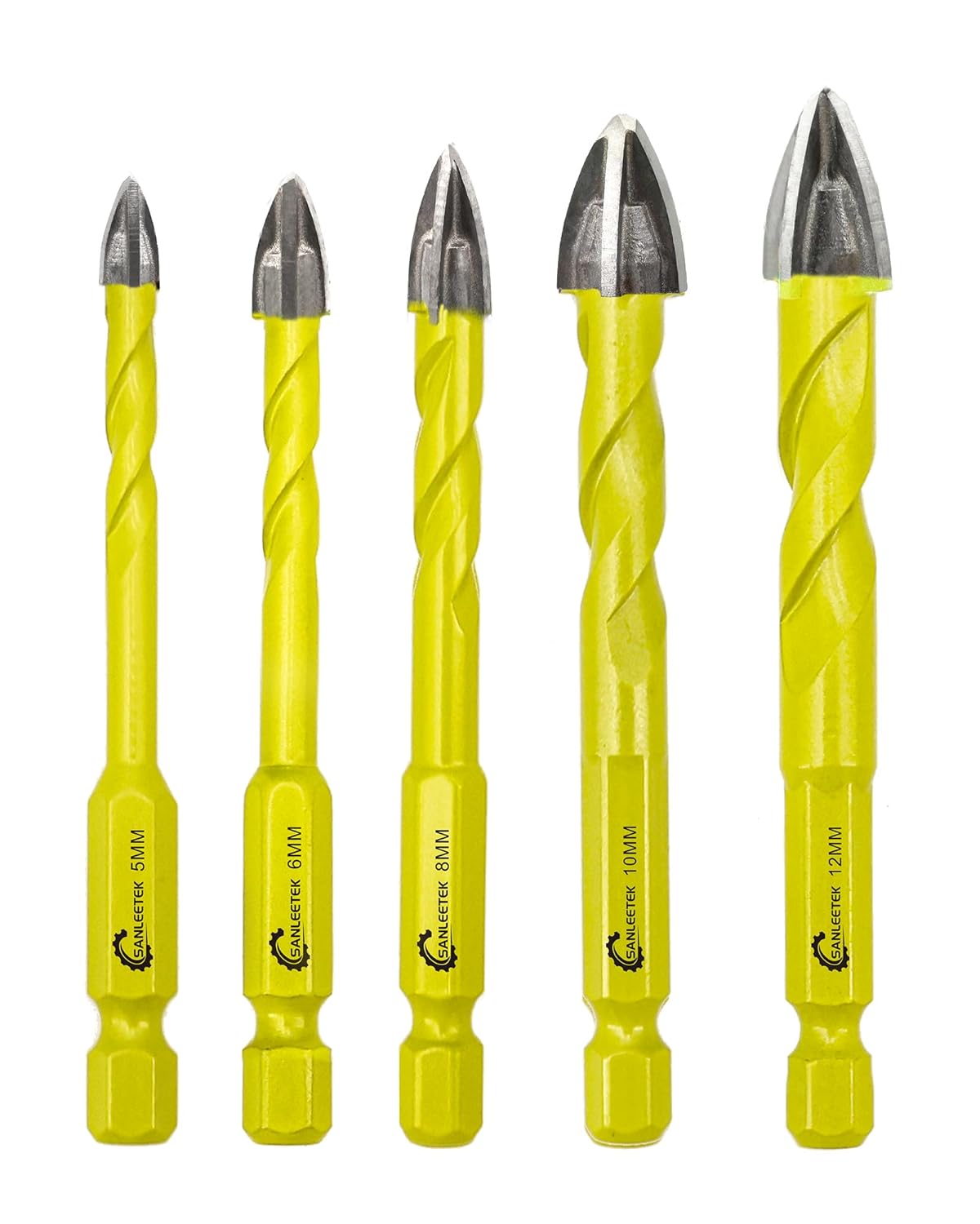 Masonry Carbide Drill Bits Set - 5pcs 5681012mm Tungsten Carbide Tip with Quick Change Hex Shank for Wood Plastic Masonry Ceramic Tile Concrete SANLEETEK