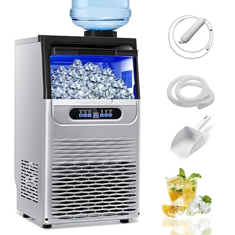 100LBS/24H Commercial Ice Maker Machine Under Counter/Freestanding | Dual water inlet, 36 cubes/cycle, 22LBS storage, for home, bar, restaurant and coffee shop
