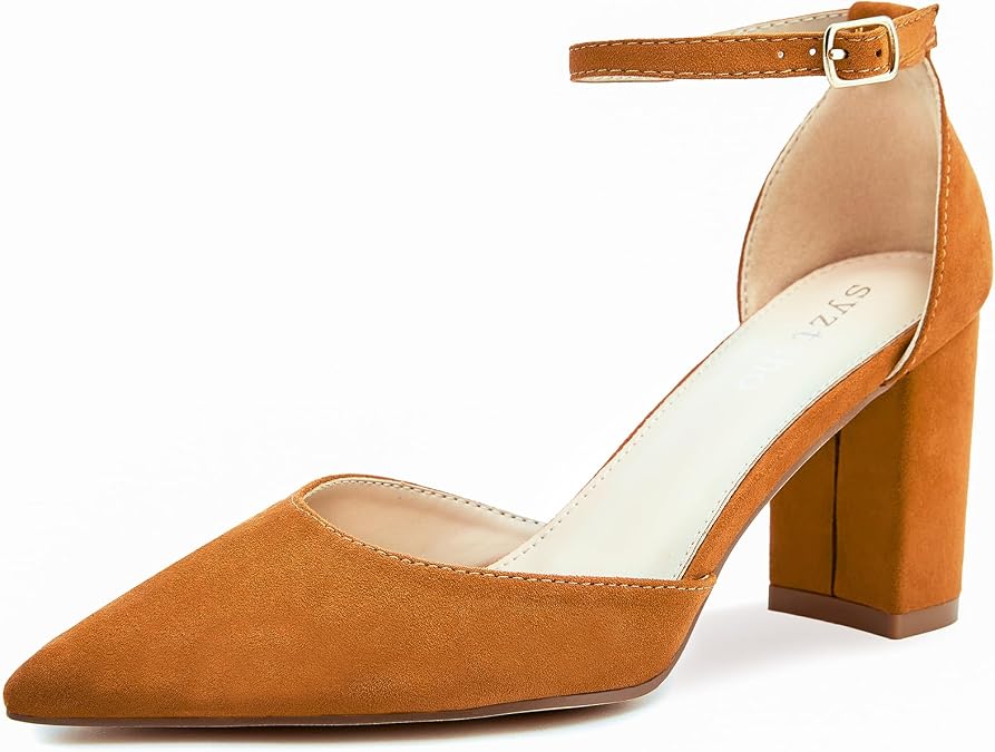 syztsho Women's Closed Pointed Toe Heels Block Chunky Heel Dress Shoes