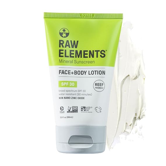 Raw Elements Face and Body Mineral Sunscreen SPF 30 Tube, 3 oz (1-Pack)