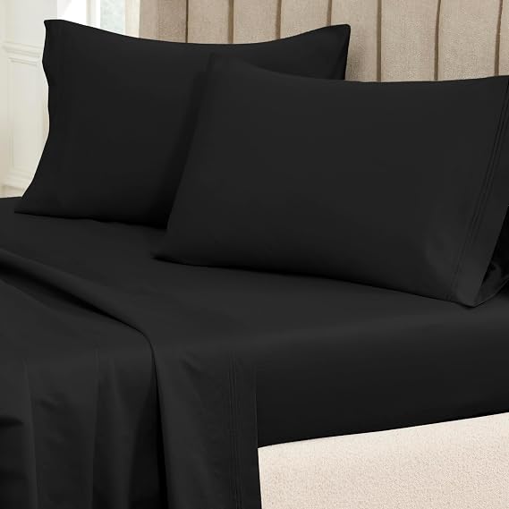 Superior 100% Egyptian Cotton 650 Thread Count Pillowcases, Set of 2 Pillow Cases, Modern Solid Pillow Case Cover, Ultra-Soft Comfort Basics, Bedding Essentials, Bed Accents, Standard Size, Black