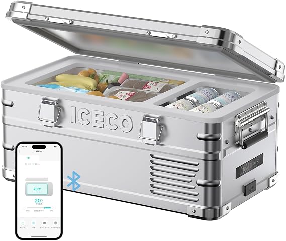ICECO APL20 Car Refrigerator, 5.5 gal 20 L -4°F to 68°F -20 to 20 °C, Lightweight Aluminum, Portable Refrigerator, Low Operating Noise, Rapid Freezing, App Control, 3-Way Power Supply, DC 12 V/24 V, AC 100 V, Sleeping in Car, Outdoor Camping
