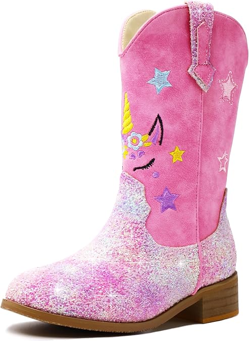 Girls Boots Birthday Party Unicorn Dress Shoes Mid Calf Western Riding Cowgirl Boots