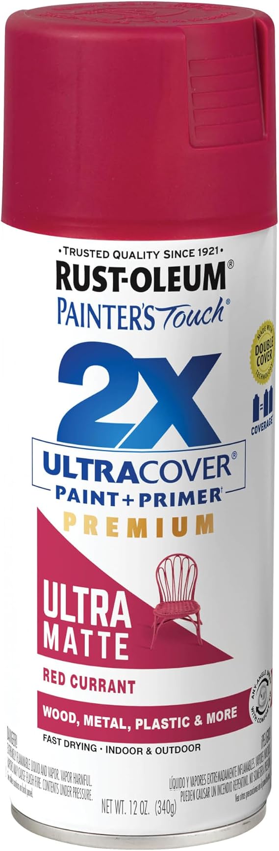 Rust-Oleum 331190 Painter's Touch 2X Ultra Cover Spray Paint, 12 oz, Ultra Matte Red Currant