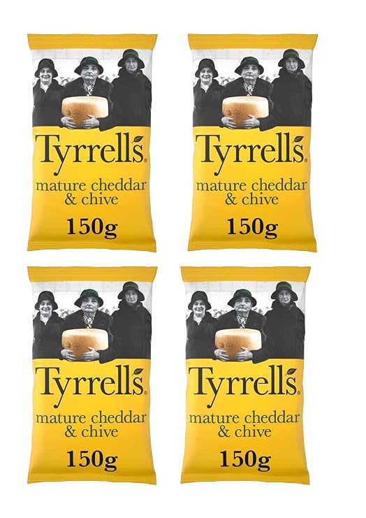 Tyrrells Mature Cheddar & Chive Crisps, 150g, Pack of 4