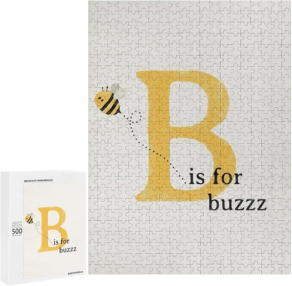 B is for Buzz Bee Print, Nursery Decor, Bee Alphabet Poster, Bee Nursery Theme, Wooden Puzzle,Jigsaw Puzzle 1000 Puzzle Pieces,Puzzle Enthusiasts