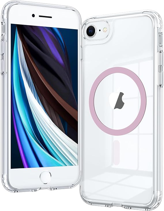 FNTCASE for iPhone SE 3rd(2022) Case: iPhone SE 2nd(2020) Case Clear Magnetic Phone Cases Compatible with Magsafe Slim Anti Yellowing Rugged Protective Transparent Cell Phone Cover (C-A Pink)