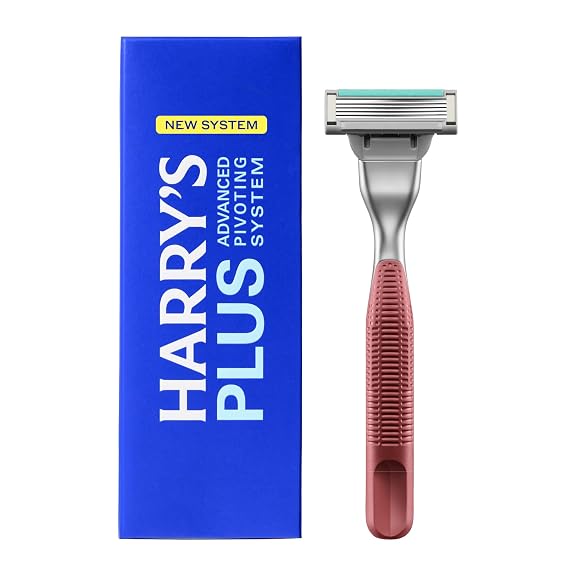 Harry's Plus Razor for Men - Premium Handle and Razor Blade Cartridge | Includes Travel Blade Cover - Advanced Pivoting System - Shaving Kit for Men - Clay