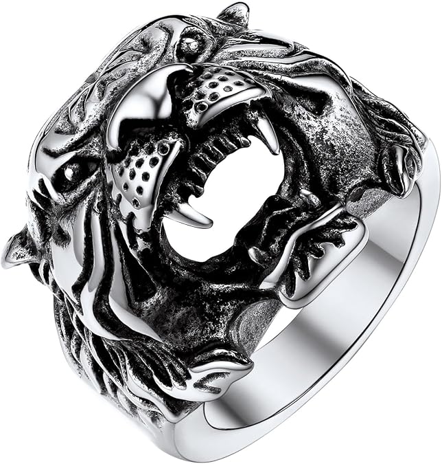 U7 Men's Animal Rings Stainless Steel Punk Rock Biker Gift Dragon/Tiger Head Ring, Gold/Silver/Black Color