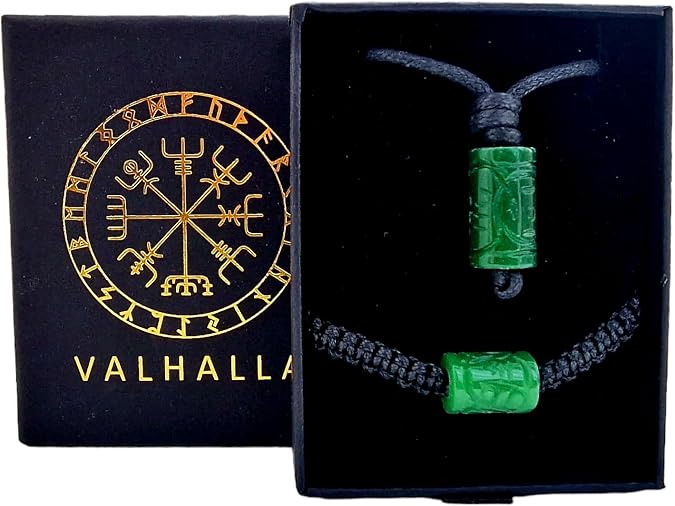 VALHALLA Dark Green Jade Necklace and Bracelet Set with Adjustable Fit