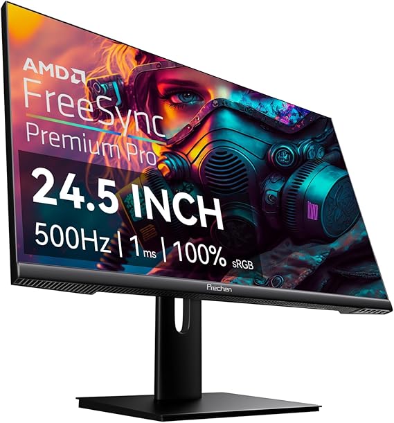 24.5 Inch 500Hz IPS Gaming Monitor, 1ms, 400cd/m2, 100 sRGB PC Display 1920x1080P, AMD FreeSync Premium Pro Compatible, 2X HDMI 2.1 & DisplayPort 1.4, VESA Supports Computer Screen, Black
