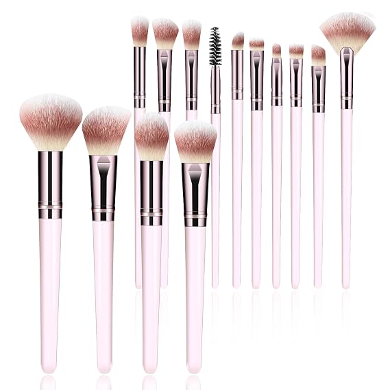 Makeup Brushes, 14 Pcs Travel makeup Brush Set, Pink