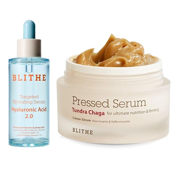 BLITHE Pressed Serum Tundra Chaga 1.68 Fl Oz + Targeted Hydrating Serum Hyaluronic Acid 2.0