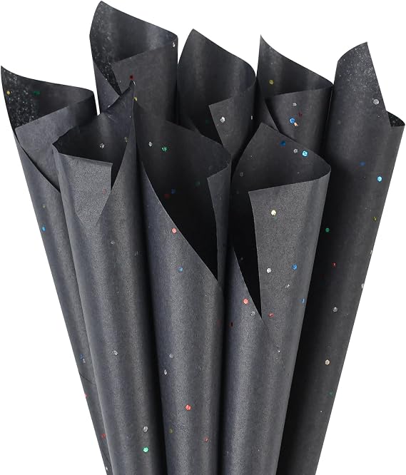 Phinus 30 Sheets Gift Bag Tissue Paper, 20 x 14 Inch Tissue Paper for Gift Bags, Black Glitter Tissue Paper for Gift Wrap, Pack Bags, Filler Flower, DIY Project, Art Crafts, Birthday Wedding Decor