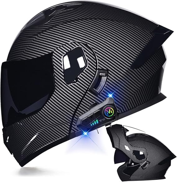 Dual-Flip Full-Face DOT-Certified Street Helmet Bluetooth Modular Motorcycle Helmet Built-in Dual Speakers and Microphone for Adult Men and Women Sizes M-XXL