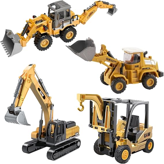 Giffy/Oyuncak Kutulu Metal Başlıklı İş Makinaları Seti Kepçe Bulldozer Forklift 4 Ü 1 Arada Set Sürtmeli 1:70 Ölçek Full Metal Başlık RC İş Makinası Setleri