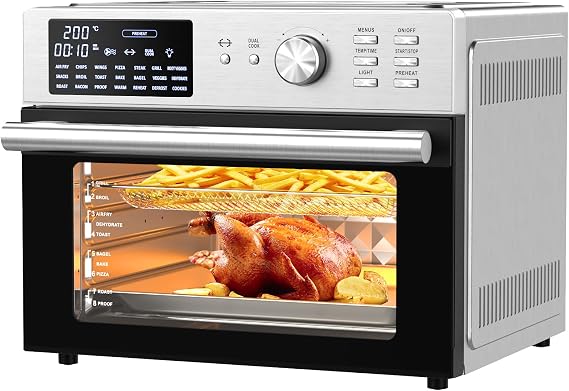 30L Air Fryer Oven With Rotisserie, 1800W & 21 Preset Mode Countertop Convection Mini Oven with Digital LCD Display, Timer & Temperature Control for Cooking, Double Glass Door, Full Accessory Set