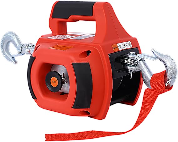 750LBS Portable Drill Winch, 40FT Steel Cable Hand Winch for Lifting