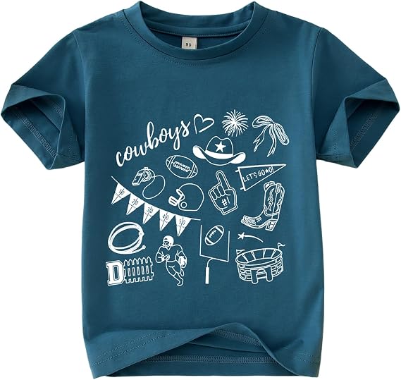 GLIGLITTR Toddler Boy Girl Football Shirt Cowboy Game Day Outfits Western Football Team Tshirt Kids Sports Fans Lover Tee Top