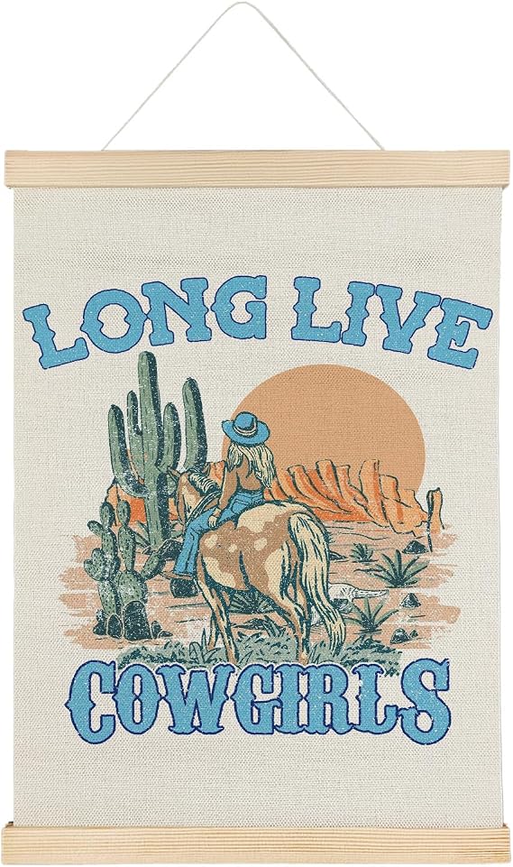 Qvapt Long Live Cowgirls Wall Decor, Western Decor for Kids Room,Little Girls Room Decor, Blue Western Room Decor for Teen Girls,Cowgirls Posters 12x16 with Hanger