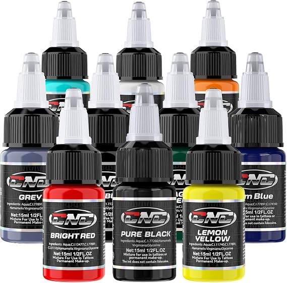 Tattoo Ink 10 Colors Set 1/2oz 15ml/Bottle Tattoo Inks Pigment Kit Superior Tattoo Supplies for Lining, Shading, Tribal, and Blending TI6003-15-10