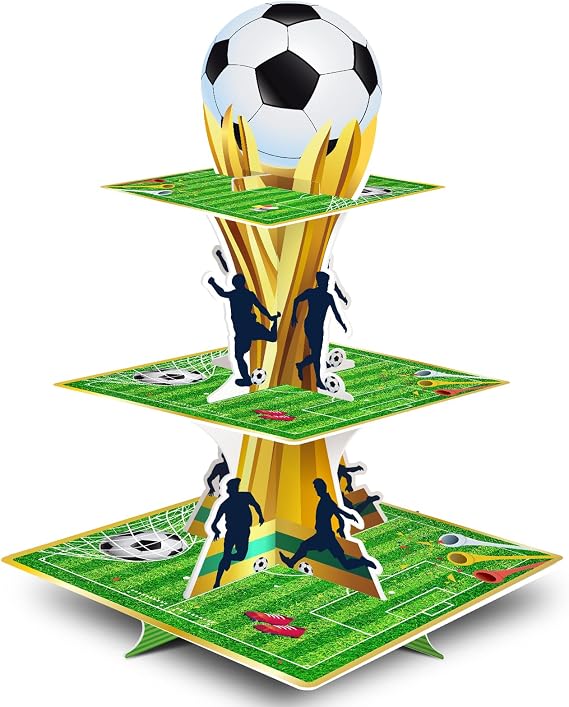 KALEFO Soccer 3-Tier Cupcake Stand for Sports Birthdays