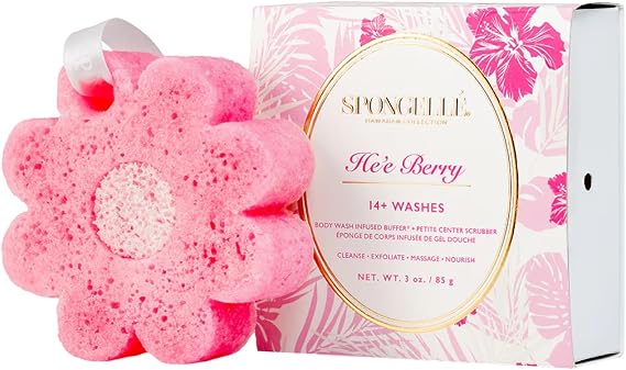 Spongelle He'e Berry Hawaiian Buffer | Body Wash Infused Sponge with Awapuhi & Kukui Nut Oil | Exfoliates & Hydrates | 14+ Uses