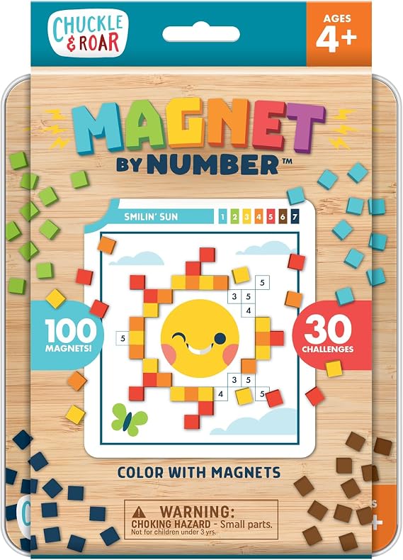 Chuckle & Roar Magnetic Puzzle Kit Magnet by Number Edition, Mess-Free Color Matching Activity with 30 Challenges, Travel-Friendly Learning Toy for Kids Ages 4+