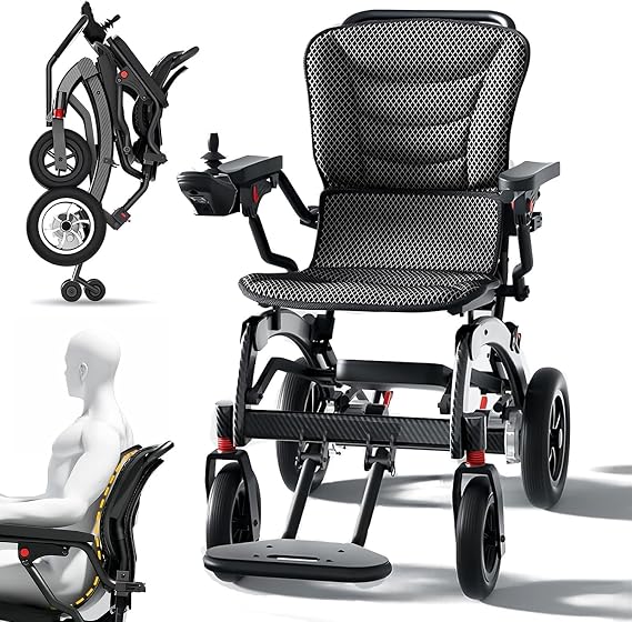 Ultralight Carbon Fiber Electric Wheelchair, 150KG Load Capacity, Foldable, Black, Lightweight, Sport/All-Terrain