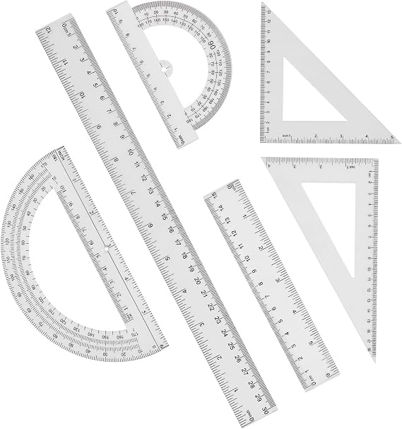 Plastic Clear Ruler Math Set-4 12 Inch 6 Inch Transparent Straight Ruler, 30/60 and 45/90 Triangle Ruler Geometry Math Transparent Ruler Measuring Tool for School Office Home Teachers Kids Supplies