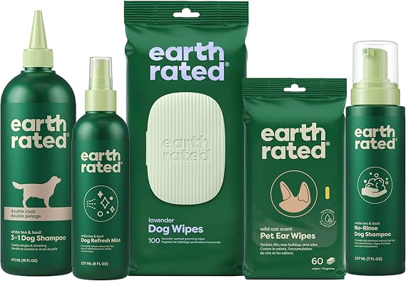 Earth Rated Double Coat Essentials - Dog Shampoo, Grooming Wipes, Refresh Mist, Ear Wipes & No-Rinse Shampoo