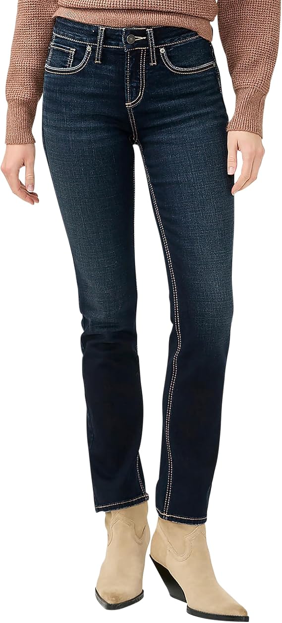 Silver Jeans Co. Women's Suki Mid Rise Straight Leg Luxe Stretch Jeans