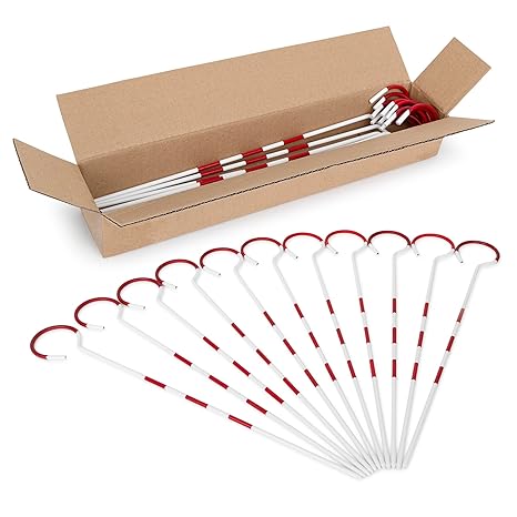 AdirPro 14 in Chaining Pin Set, 11-Piece | Heavy-Duty Steel Surveying Marking Pins | Alternating Red & White Bands | Includes Carrying Ring | Ideal for Land Surveying & Distance Measuring