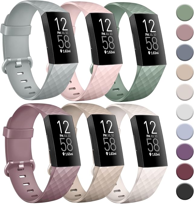 Tobfit 6 PACK Sport Bands Compatible with Fitbit Charge 4 Bands / Fitbit Charge 3 Bands for Women Men, Soft Silicone Waterproof Wristbands Replacement Straps for Fitbit Charge 4/Charge 3/Charge 3 SE Fitness Tracker (6 Pack),