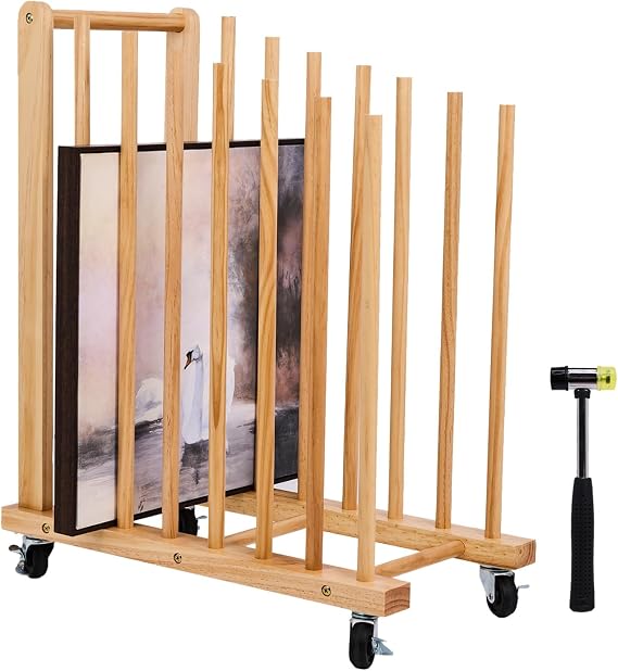 Art Storage Rack with Caster Wheels, Art Drying Rack, Wooden Canvas Storage, Painting Rack, Drying Rack for Studios, Artworks, Gallery, Perfect Art Rack for Display of Canvas, Art, Prints